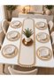 7 Piece Beige Ruffled Cream Table Set for 6 People – Runner + 6 American Service Plates - 2