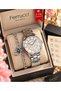 Steel Cord Rose Silver Color, Waterproof, Guaranteed, Women's Wristwatch+Bracelet