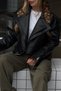 Black Leather Jacket with Attached Collar and Epaulettes - 1047 - 2