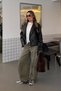 Black Leather Jacket with Attached Collar and Epaulettes - 1047 - 4