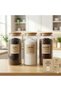 Set of 3 1500 ml Striped Glass Jars |   With Wooden Cover |   Food Storage Container |   Pulses, Dry Food, and Kitchen Organizer
