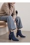 Siri Diva Women's Pointed Toe Heeled Boots 0012630 Navy Blue Suede