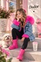 Girl's Removable Fuchsia Pink Fur Hooded Blue Thick Denim Coat - 4