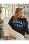 Crep Women's 3 Thread Yarn Soft Inside Printed Oversize Boat Neck Sweatshirt Navy Blue - 2