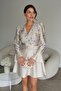 Floral Patterned V-Neck Belted Mini Satin Dress - 4