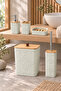Natural Bamboo Detailed 5-Piece Bathroom Set, Sage Green, 8 Liters, 21 X 19 X 25 cm - 5