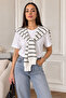 Women's New Style Knitwear Shoulder Shawl Black and White Striped Patterned Stylish Knit
