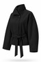 Lorven Belted Women's Black Trench Coat Jacket - 2