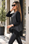 Women's Long Sleeve Asymmetrical Cut Viscose Blouse and Cracked Leather Look Zipper Detailed Vest - 3