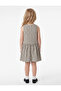 Viscose Blended Gathered Waist Crew Neck Bowknot Checkered Sleeveless Dress - 3