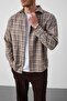 Carol Relaxed Fit Cotton Striped Flannel Men's Shirt - Beige - 6