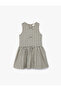 Viscose Blended Gathered Waist Crew Neck Bowknot Checkered Sleeveless Dress - 5