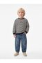 Label Detailed Shirred Crew Neck Long Sleeve Oversize Striped Sweatshirt