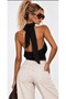Chiffon Fabric Halter Neck Backless Black Blouse - 3