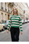 Women's Striped Crew Neck Gold Buttoned Knitwear Knitted Cardigan Jacket - 4