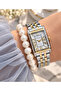 20*25 Mmcase, Yellow Silver Steel Band, Roman Numeral White Rectangular Dial Women's Wristwatch+Bracelet Gift