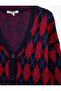 V-Neck Long Sleeve Tie-Up Diamond Patterned Knitwear Cardigan with Pockets - 7