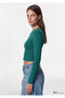 Long Sleeve Green Crop Basic T-Shirt Crop / Short Cut 1612822-71874 - 2