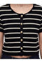 Metal Button Crew Neck Short Sleeve Striped Blouse - 4