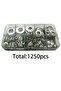 1250Pcs 1250pcs 304 Stainless Steel Flat Washers Assortment Kit (M2 M2.5 M3m4 M5 M6 M8 M10 M12) Suit - 6