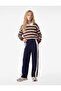 Viscose Blended Color-Contrast Wide-Leg Trousers with Pockets