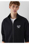 M0S10655 Logo Printed Zippered Men's Sweatshirt Black