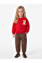 Teddy Bear Printed Long Sleeve Crew Neck Ribbed Sweatshirt with Printed Back