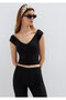 Collar Detailed V-Neck Black T-Shirt Fitted / Bodycon Cut 1614390-900 - 2