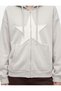Three-Thread Embroidered Star Embellished Kangaroo Pocket Hooded Zippered Oversize Sweatshirt - 4