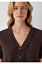 Lace Detailed Buttoned Brown T-Shirt Semi Slim Fit / Semi Narrow Cut 1614134-70236 - 6