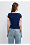 Square Neck Navy Blue T-Shirt Fitted / Bodycon Cut 1614388-70491 - 6