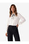 Long Sleeve Tie-Up Ruffled Stand Collar Shirt - 2