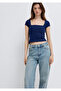 Square Neck Navy Blue T-Shirt Fitted / Bodycon Cut 1614388-70491 - 3