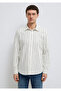 Green Striped Linen Blended Shirt Regular Fit / Normal Cut 0211380-71599 - 4