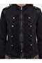 Napoleon Buttoned Stand Collar Long Sleeve Denim Military Jacket - 4