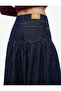Normal Waist Pocketed Comfortable Cut Drawstring Flounce Denim Long Skirt - 4
