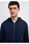 Hooded Zippered Navy Blue Basic Sweatshirt 0S10423-70490 - 7