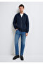 Hooded Zippered Navy Blue Basic Sweatshirt 0S10423-70490 - 2