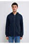 Hooded Zippered Navy Blue Basic Sweatshirt 0S10423-70490 - 4