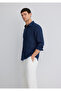 Navy Blue Linen Shirt Slim Fit / Slim Fit 0211466 -70497 - 2