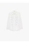 Cotton Long Sleeve Oversize Poplin Shirt with Accessory and Ornamental Buttons - 5
