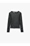 Slim Fit Crew Neck Long Sleeve Transparent Tulle Glitter T-Shirt - 7