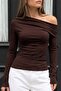 Brown Women's Off Shoulder Long Sleeve Blouse Mg2567 - 7