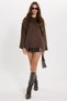 Women's Oversize Wide Cut Crew Neck Three Quarter Sleeve Brown Knitwear Sweater - 3
