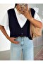 Four Button Thessaloniki Vest - Navy Blue - 4