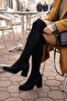 Jessica Black Stretch (7 cm Heel) Round Toe Thick Heeled Over-The-Knee Boots - 6