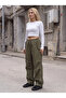 Women's Khaki Wide Leg High Waist Loose Leg Fabric Trousers Office Casual Palazzo - 4