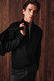 Ivar Men's Half-Zip Stand Collar Hair Knit Patterned Knitwear Black Sweater - 5