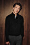 Ivar Men's Half-Zip Stand Collar Hair Knit Patterned Knitwear Black Sweater - 2