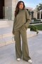 Khaki Long Sleeve Knitwear Sweater Trousers Two-Piece Set Mg2173